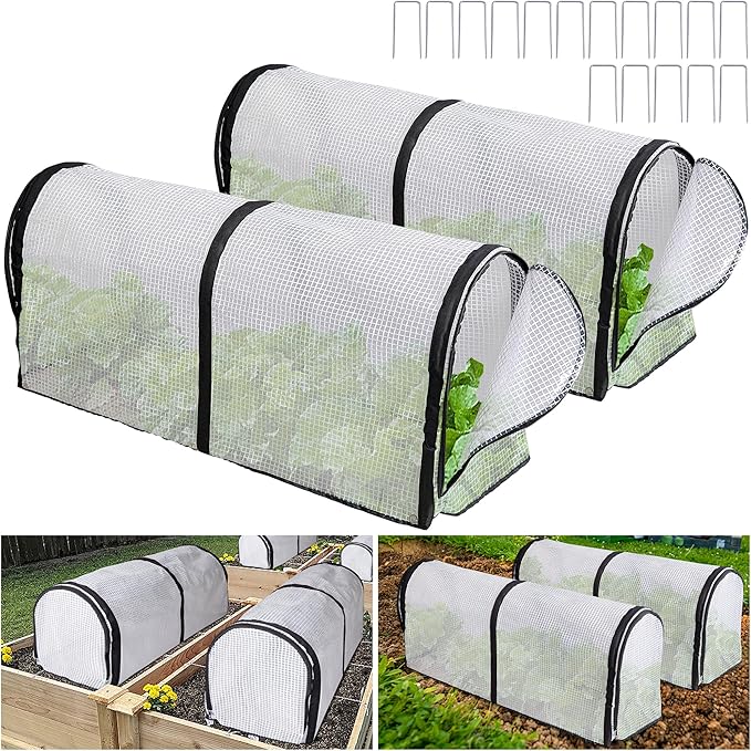 2 Pcs Garden Rows Plants Cover- Garden Beds Vegetable Rows Plant Protector- Plant Net Cage Guard Greenhouse Cover with Ground Nails for Protecting Vegetables Fruits Seedlings Flowers from Animals