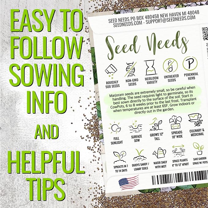 Seed Needs Sweet Marjoram & Italian Oregano Seeds for Planting Fresh Kitchen Herbs - Non-GMO Heirloom & Untreated Perennial Herb Seed to Plant a Culinary Garden Indoors or Outdoors (2 Packs)