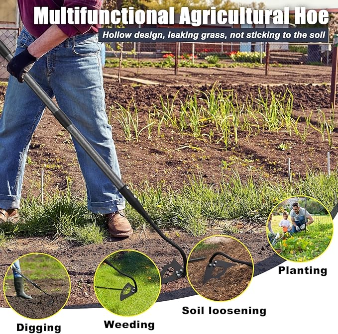 Hoe Garden Tool, Hollow Hoe with 55 Inch Long Handle, Adjustable Manual Weeder Heavy Duty Garden Hoe for Weeding, Digging, Hoeing, Cutting and Loosing Soil