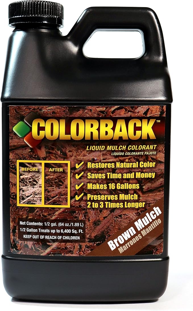 Brown Mulch Dye, 6,400 Square Feet Coverage – Mulch Colorant for Landscaping & Garden Beds, Wood Mulch Dye, Mulch Color Restorer & Playground Bark Mulch, Eco-Friendly Mulch Paint – 1/2-Gallon