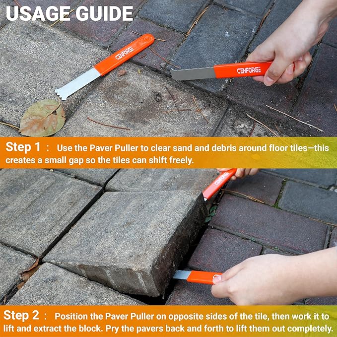 2-Pack Paver Removal Tool – Heavy Duty Galvanized Steel Paver Extractor & Puller – Serrated Grip Brick Lifter for Patio, Driveway, and Hardscape Repair (Non-Slip Handle)