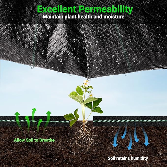 2 Pack Weed Barrier Landscape Fabric Heavy Duty with Holes,Thicken Weed Block Gardening Ground Cover Mat,Weed Control Garden Cloth,Black Plastic Ground Cover,Commercial Driveway Fabric 4x25ft