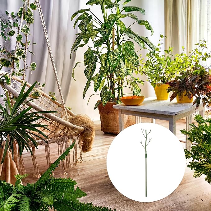 uxcell Plant Support Stakes Set, 6 Pcs Twig Plant Stem Support Structures 27.5" Plants Branches Supports with Extension Poles, Orchid Clips, Plants Tie for House Potted Monstera, Green