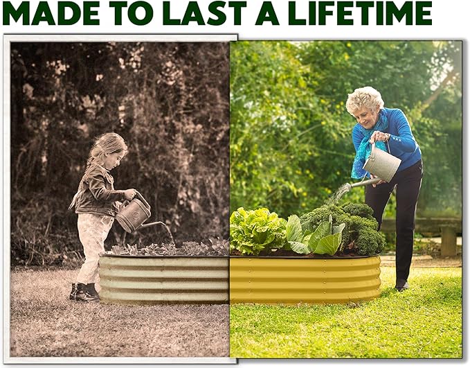 Plant & Plot Galvanized Raised Garden Beds Outdoor // 4×2×1 ft Planter Raised Beds for Gardening, Vegetables, Flowers (Yellow) // Large Metal Garden Box