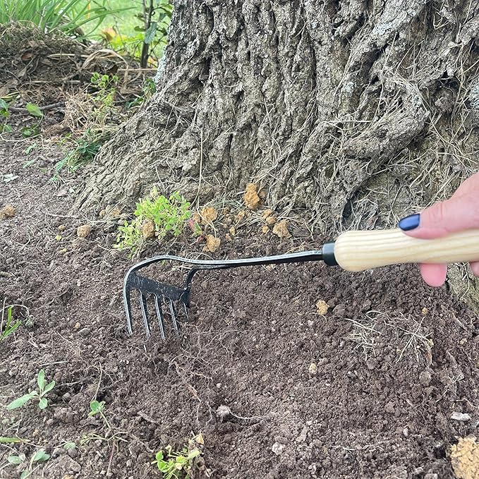 DeWit Bio Rake Cultivator – Garden Hand Tool with Hardened Boron Steel Tines & Ash Hardwood Handle