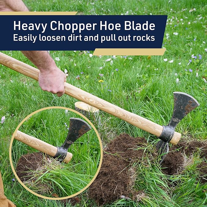 Cutter Mattock Digging Tool - 42” Garden Hoe and Hand Pick Axe Splitting Hatchet with Steel Blades and Wood Handle -Pickaxe for Digging Tools for Hard Ground, Weeding, Planting by Kings County Tools